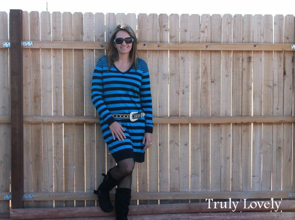 sweater dress and riding boots